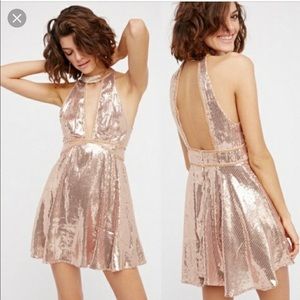 Free People Rose Gold Cocktail Mini Dress